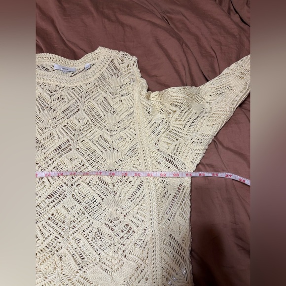 Vince Crochet Sweater Women’s Size XL Light Yellow Open Knit Boho Scandi Girl - Picture 5 of 8